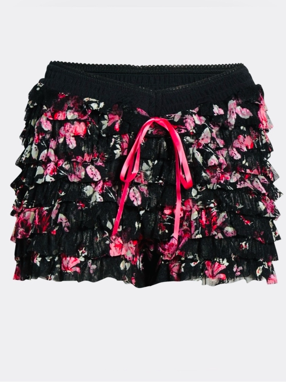 FREE PEOPLE Feeling For Lace Black Pink Floral Shorts Ruffles Girly Size Small - Picture 11 of 13